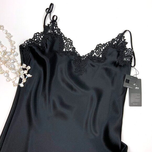 New SilkSilky 100% Silk Black Slip Dress Adjustible Straps Sz M - Picture 16 of 16